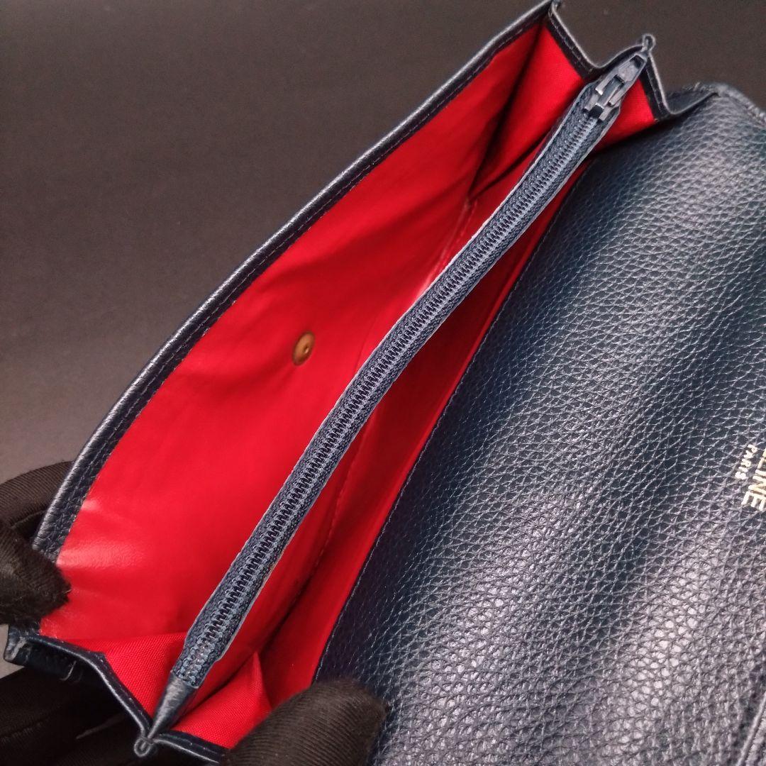 美品】CELINE セリーヌ 長財布 ゴールドロゴ ネイビー P-07-1