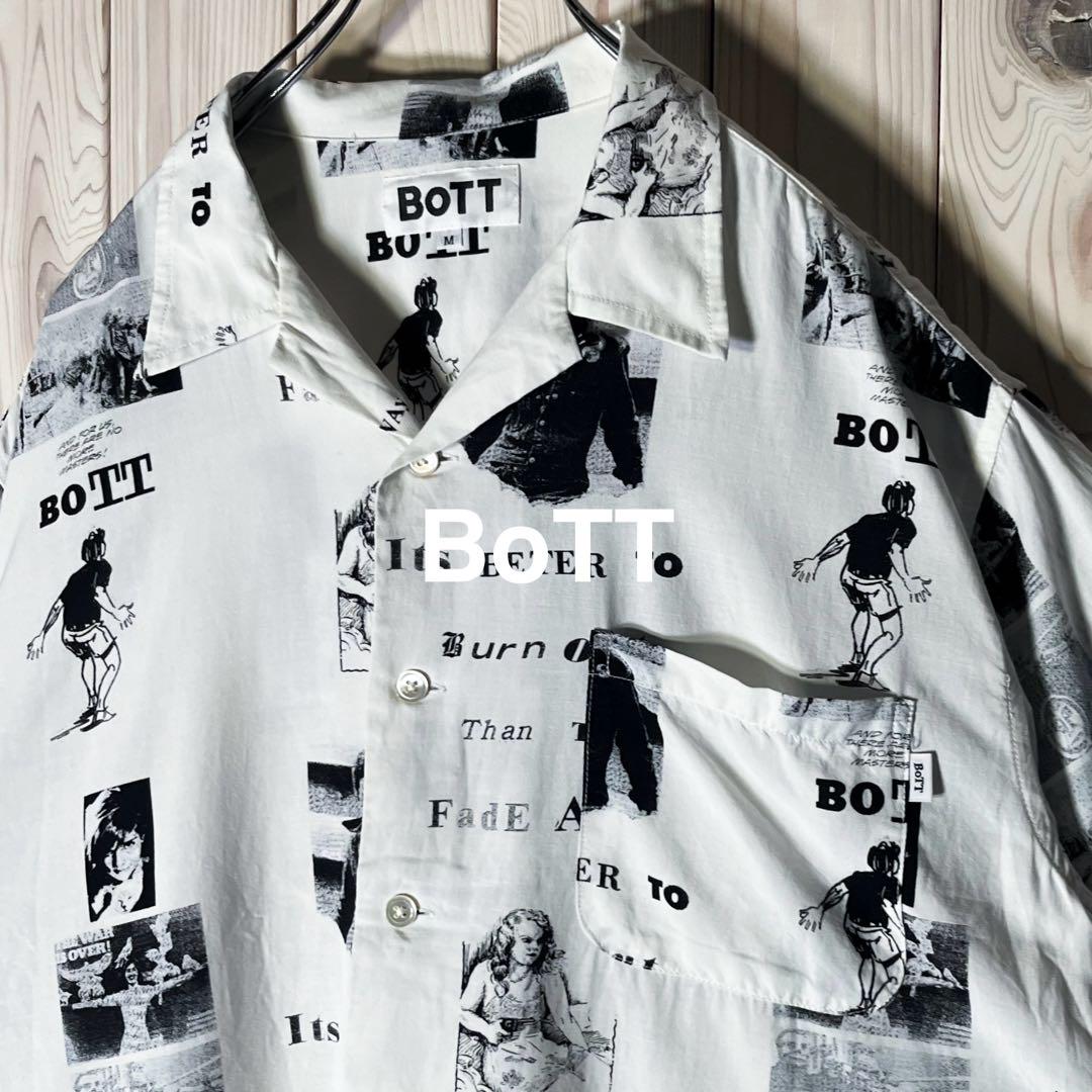 【良品 M】ボット BoTT 総柄 ベター フォト コラージュ シャツ 白.