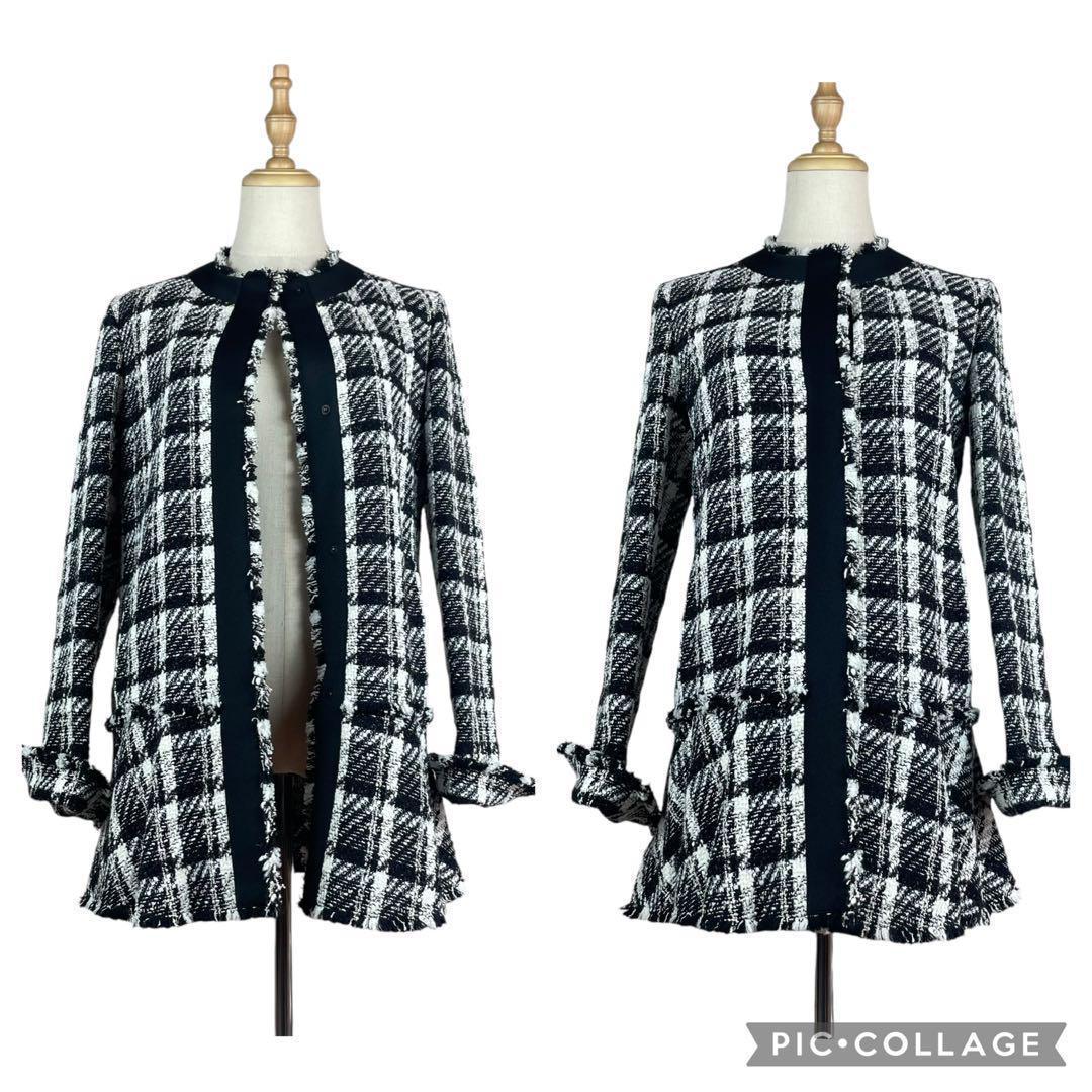 極美品】アクリス☆ツイードノーカラージャケットコート 皇室