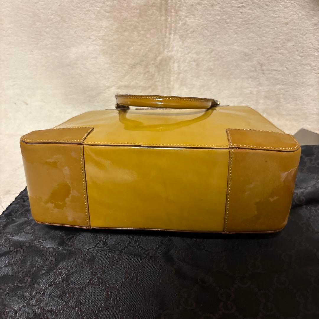 激レア⭐️GUCCI ハンドバッグ エナメル レザー　Gロゴ イエロー　メタル