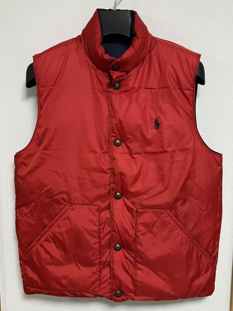 【美品】Ralph Lauren リバーシブルダウンベスト ネイビー レッド S