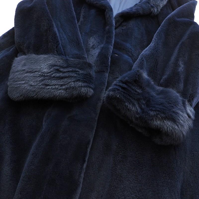 シェアードミンク MINK フレアコート ロング 本毛皮 ネイビー L