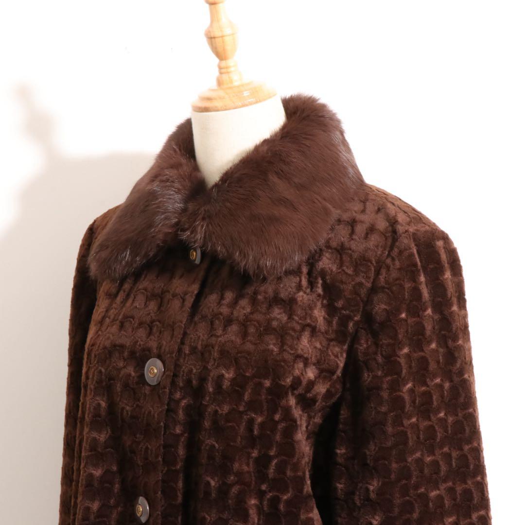 コート 北欧 長袖 ファー襟付き 起毛格子柄 クラシックデザイン ブラウン系