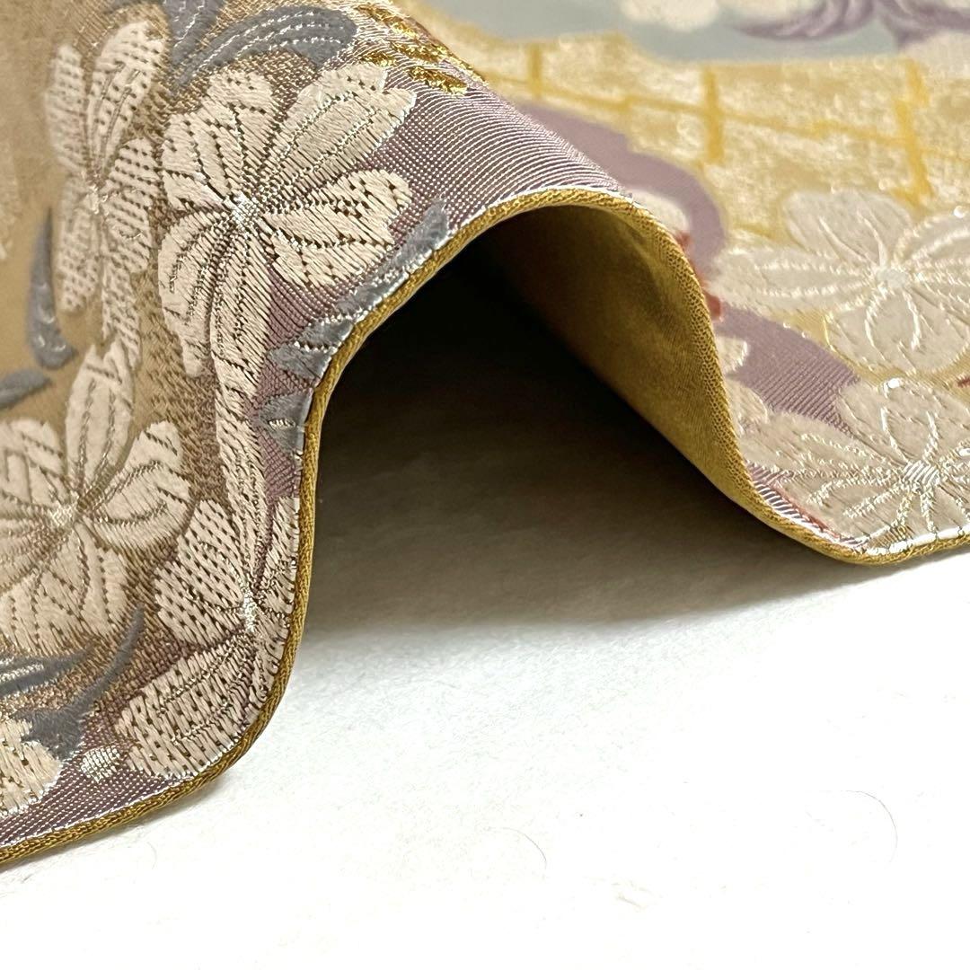 袋帯 花柄に小花模様 松川菱 金銀糸 銀色 PO-3165 着物・浴衣