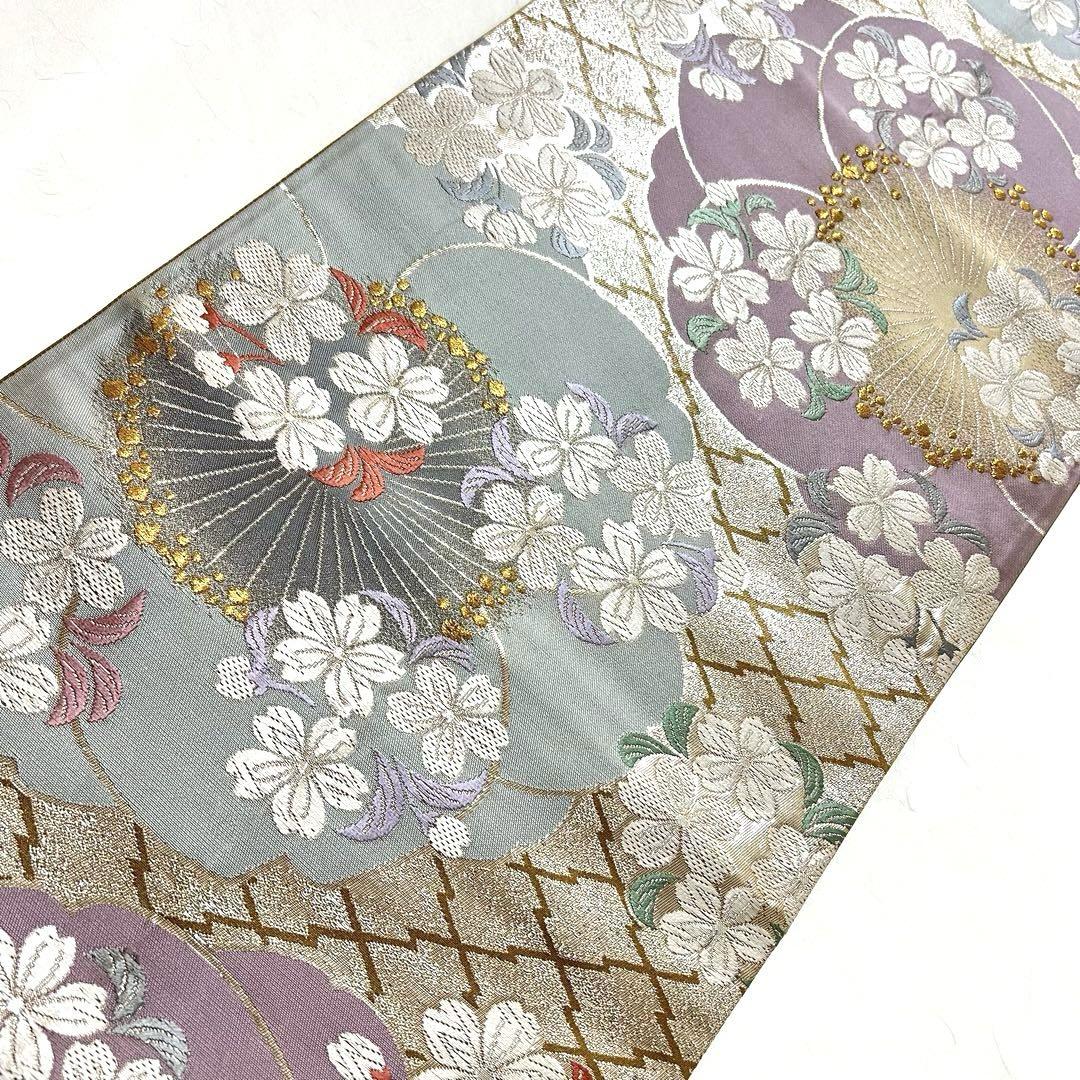 何でも揃う 金銀糸 松川菱 花柄に小花模様 袋帯 銀色 着物・浴衣 PO-3165 着物・浴衣