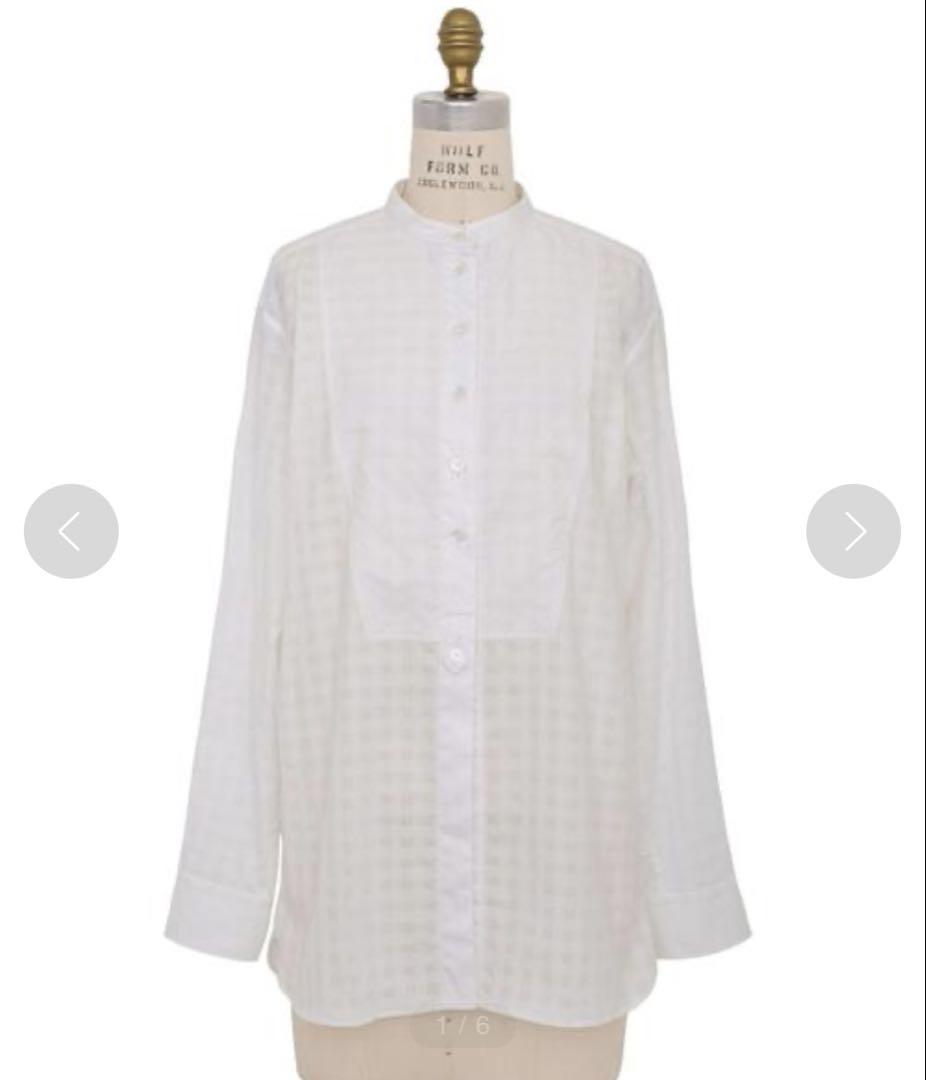 ＊ Drawer チェックブザムスタンドカラーシャツ バンドカラー 36 ＊良品 Drawer チェックブザムスタンドカラーシャツ