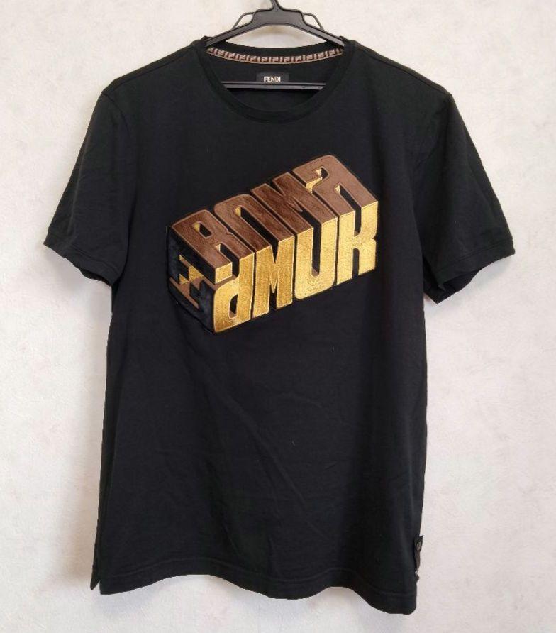 フェンディ　Tシャツ M ブラック　半袖　トップス　ROME ロゴ　メンズ