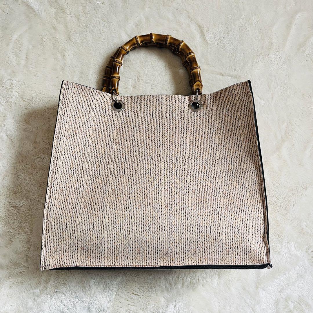 【美品✨】SAVE MY BAG バンブートートバッグ　カゴ柄　カゴバッグ