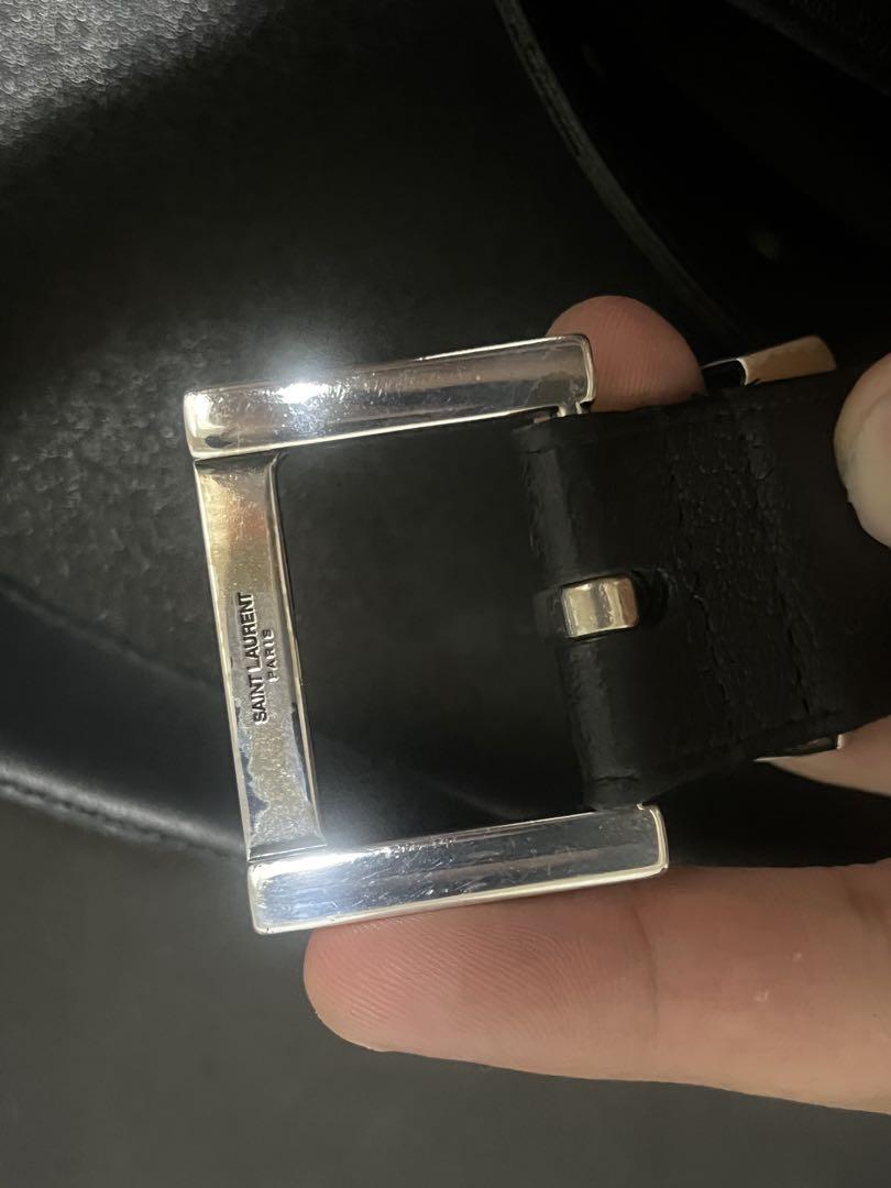 SAINT LAURENT 黒 レザーベルト　カサンドラロゴ　YSL