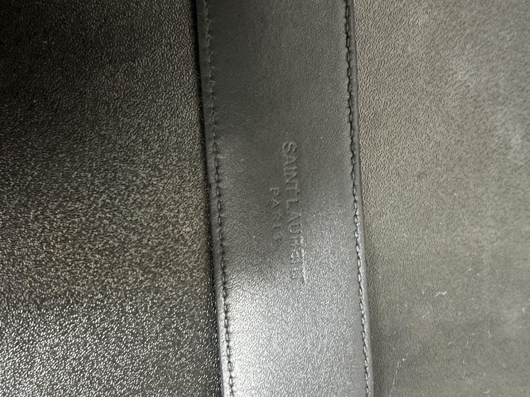 SAINT LAURENT 黒 レザーベルト　カサンドラロゴ　YSL