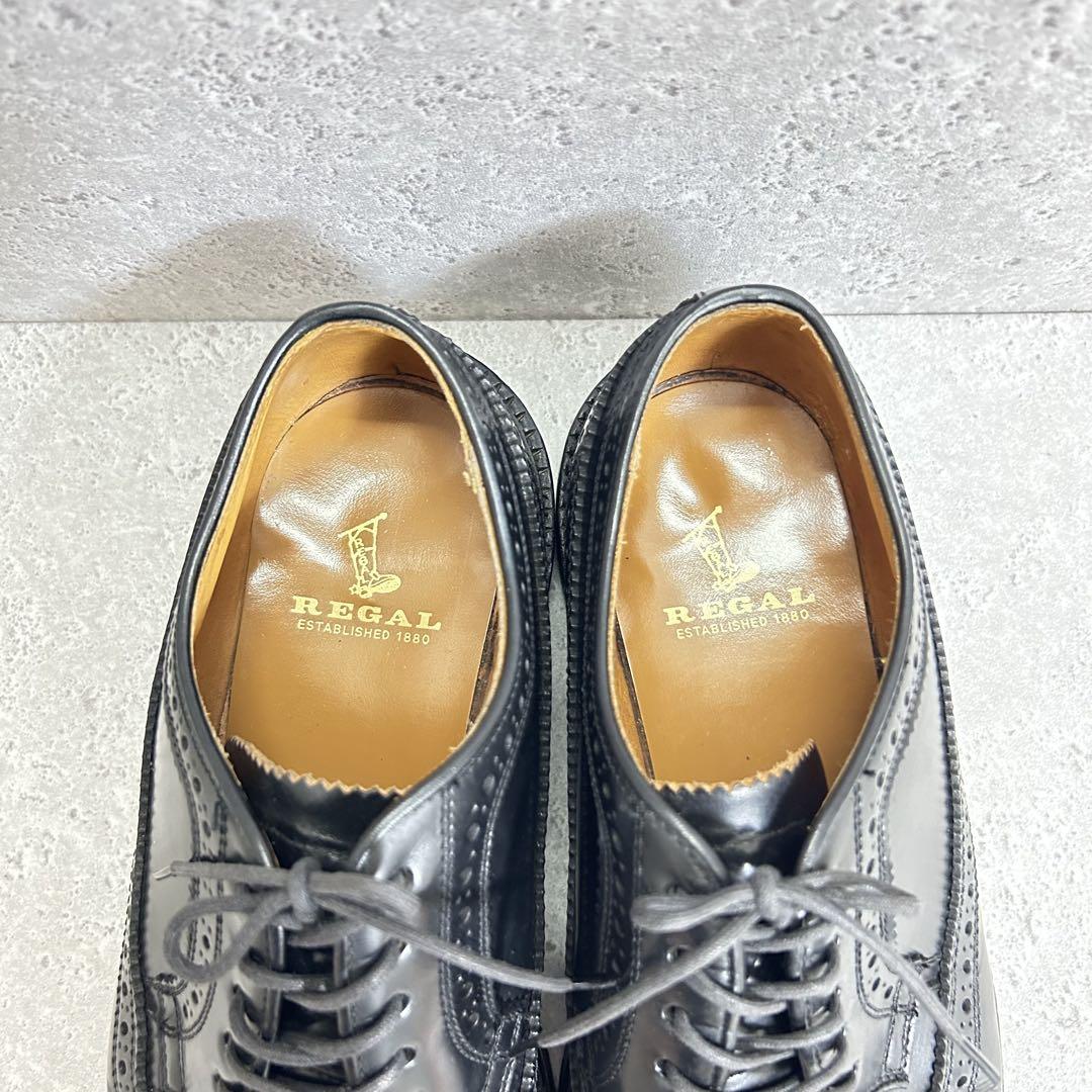 【美品】REGAL 676 ウイングチップ 革靴 24.5 黒 外羽根