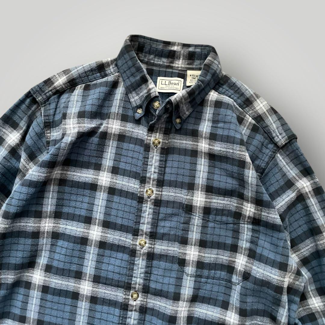 高配色！90s LL.Bean ネルシャツ ボタンダウン チェック 青 黒 M