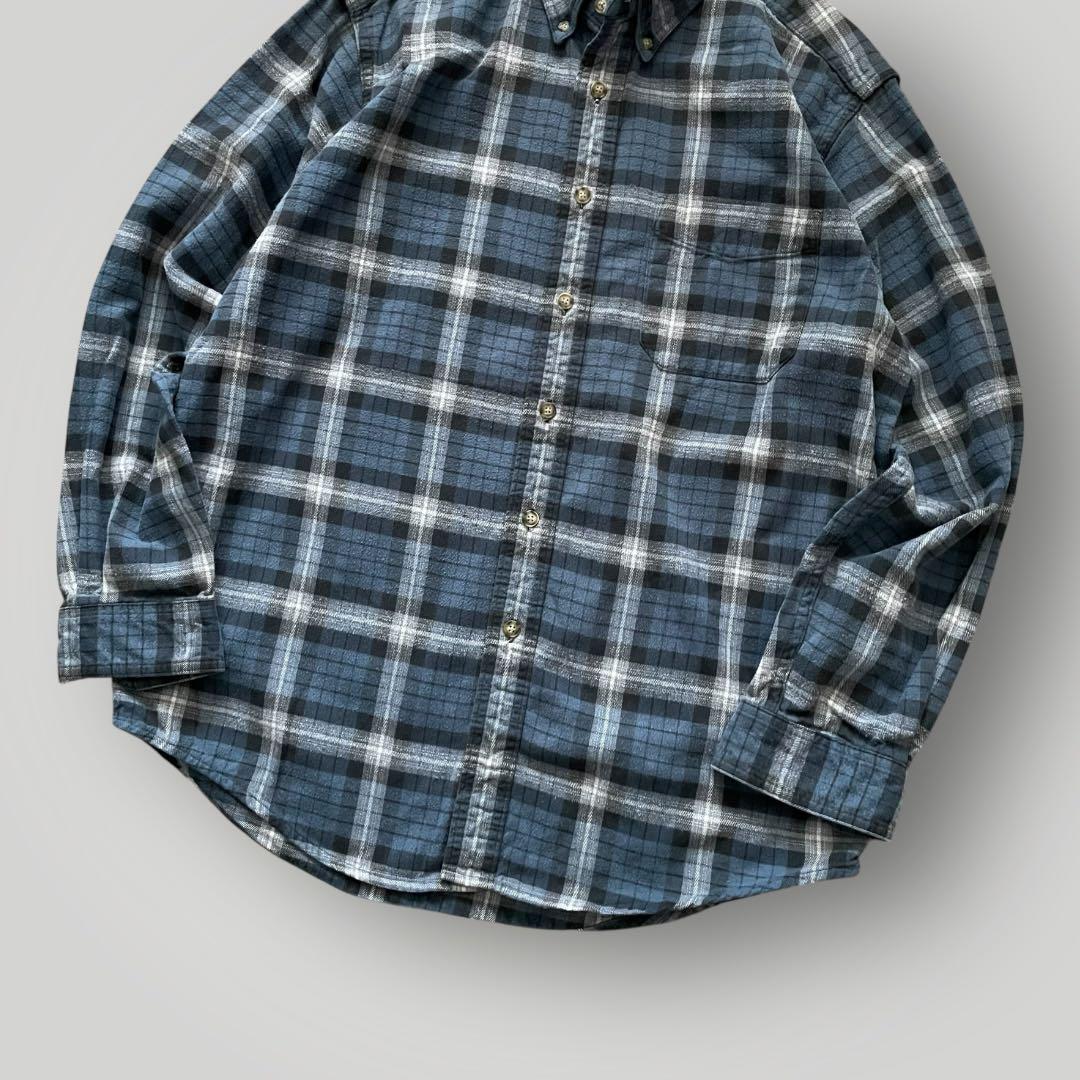 高配色！90s LL.Bean ネルシャツ ボタンダウン チェック 青 黒 M