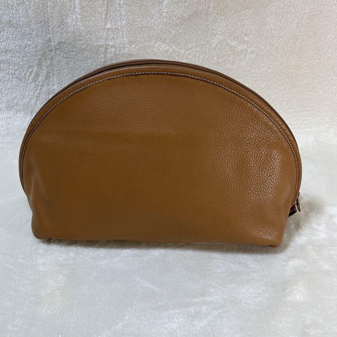 ロンシャン　オールレザー　カバン　キャメル色 ロンシャン longchamp クラッチバッグ レザーポーチ キャメル