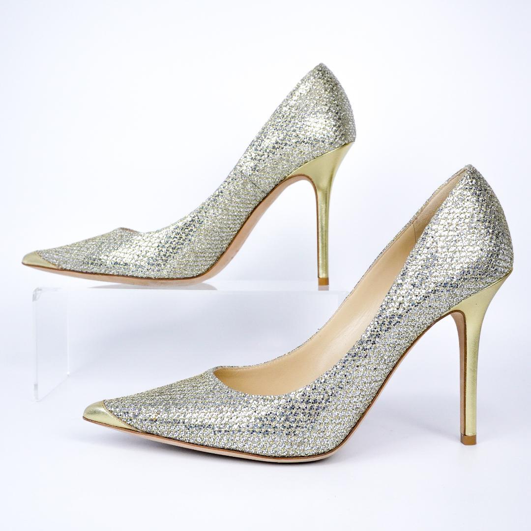 EU38.5 JIMMY CHOO ハイヒール ゴールド/シルバー 美品395A