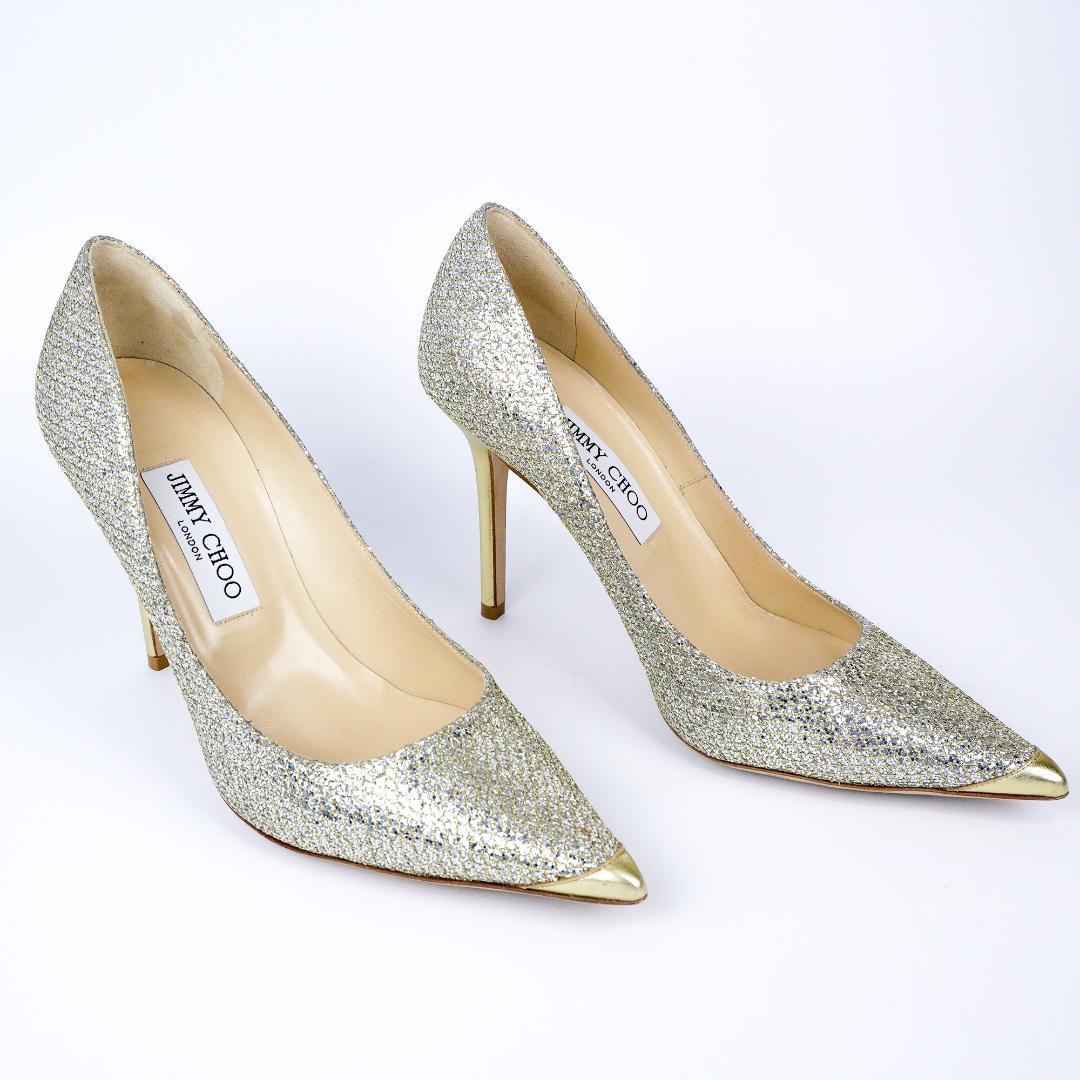 EU38.5 JIMMY CHOO ハイヒール ゴールド/シルバー 美品395A
