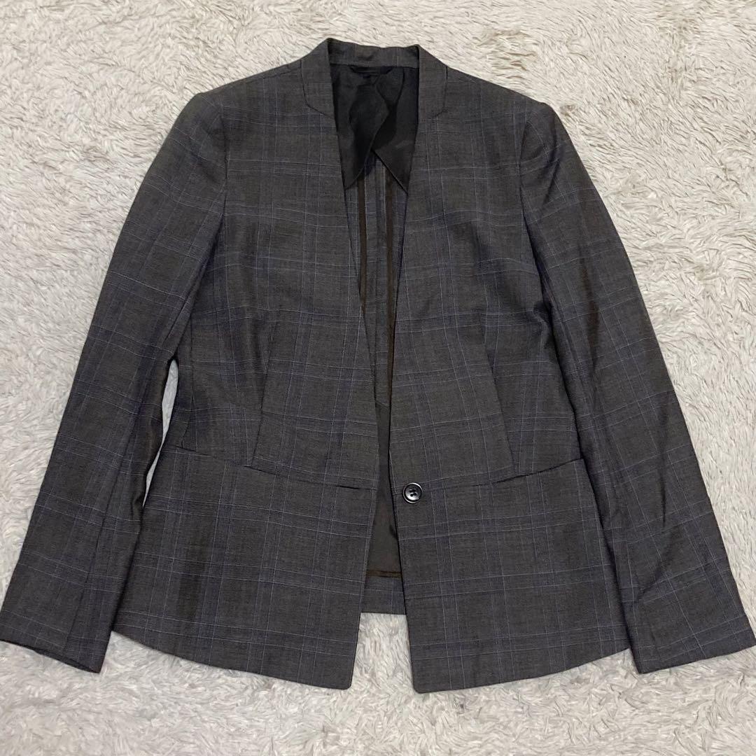 高級感 THE SUITCAMPANY【高級生地】REDA チェック ノーカラー グレー スーツ・フォーマル・ドレス
