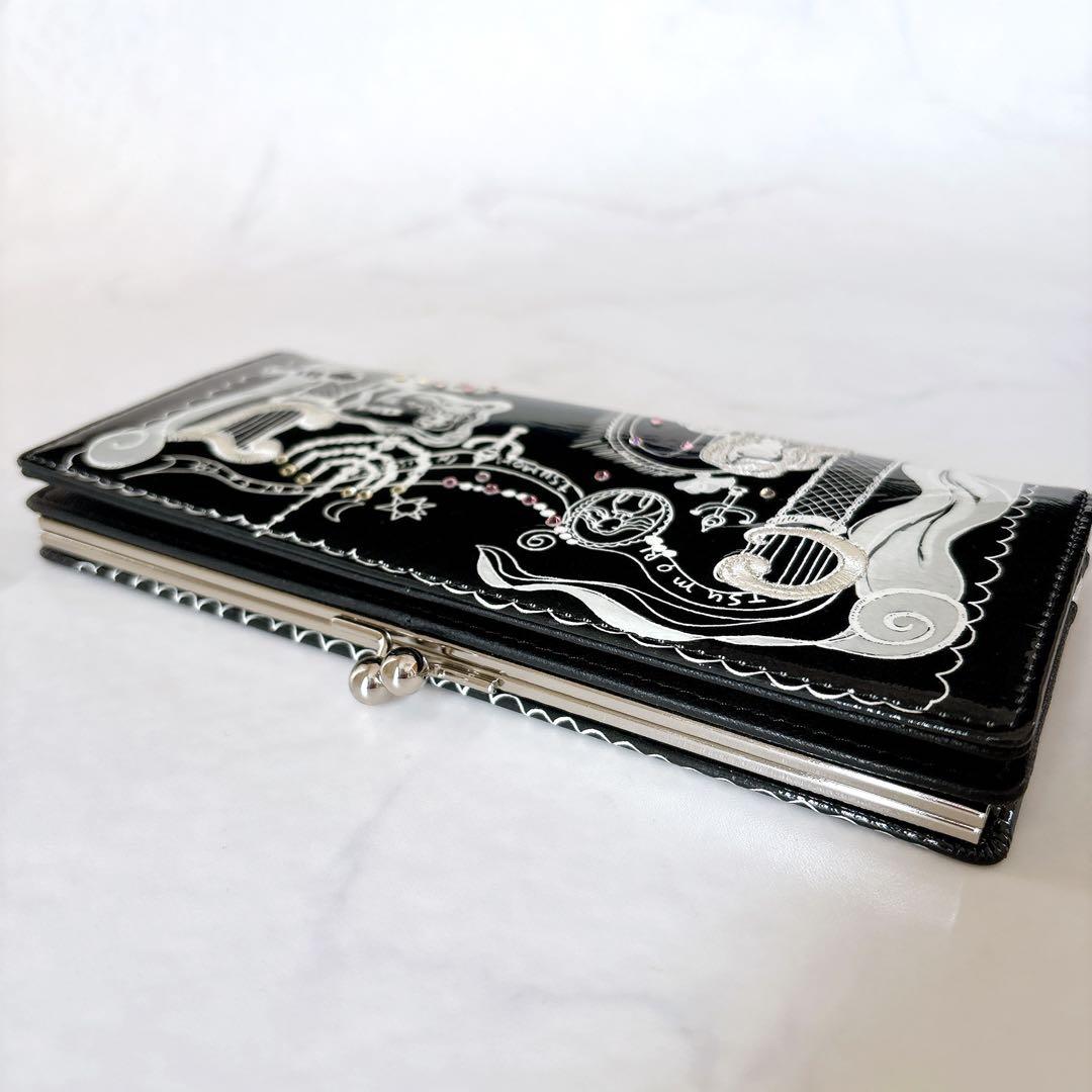 ツモリチサト マーメイドルーム 長財布 刺繍 がま口 モノトーン 本革