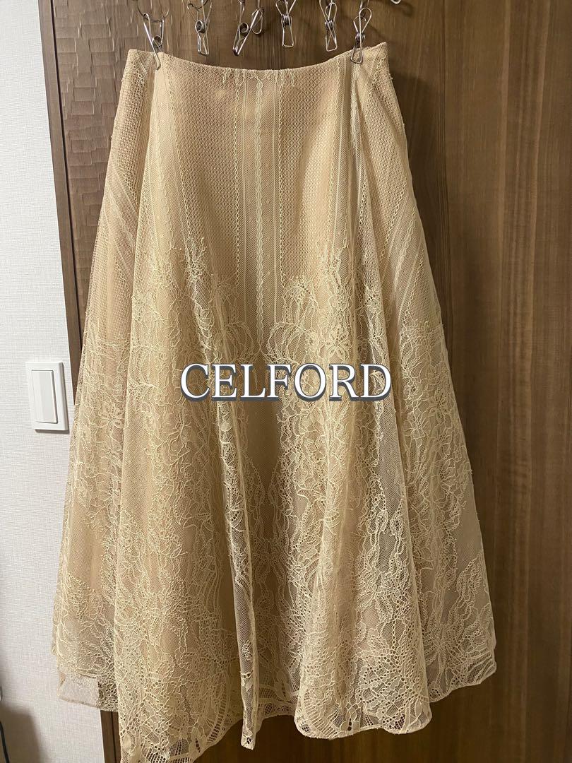 CELFORD ベージュ レース フレアスカート