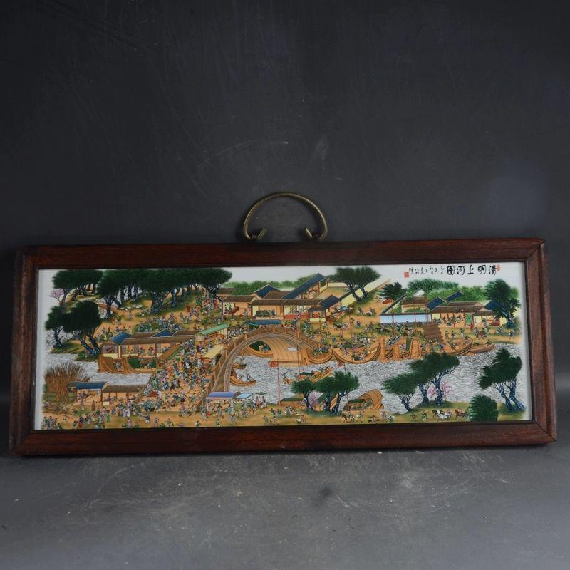 景徳鎮陶板画 清明上河図 書斎応接間装飾 工芸品