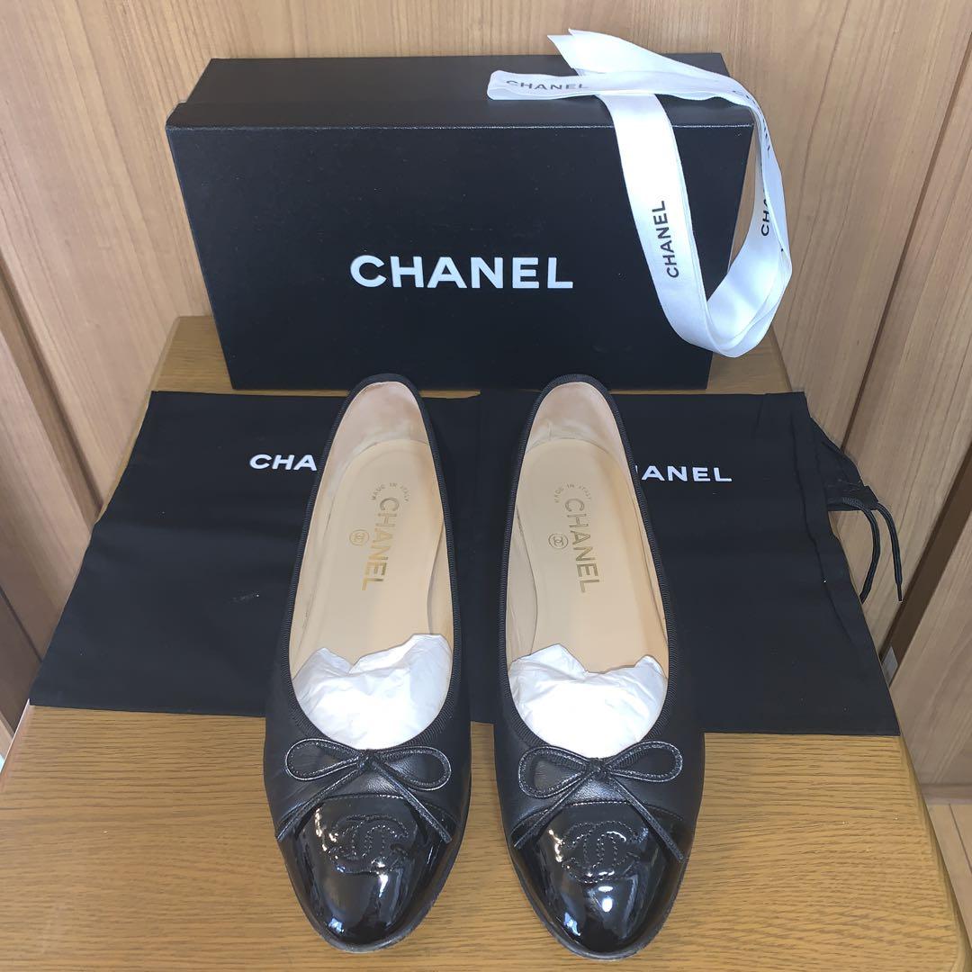 大人気! CHANEL バレーシューズ 39 黒エナメル/カーフ 大人気! CHANEL バレーシューズ 39 黒エナメル/カーフ
