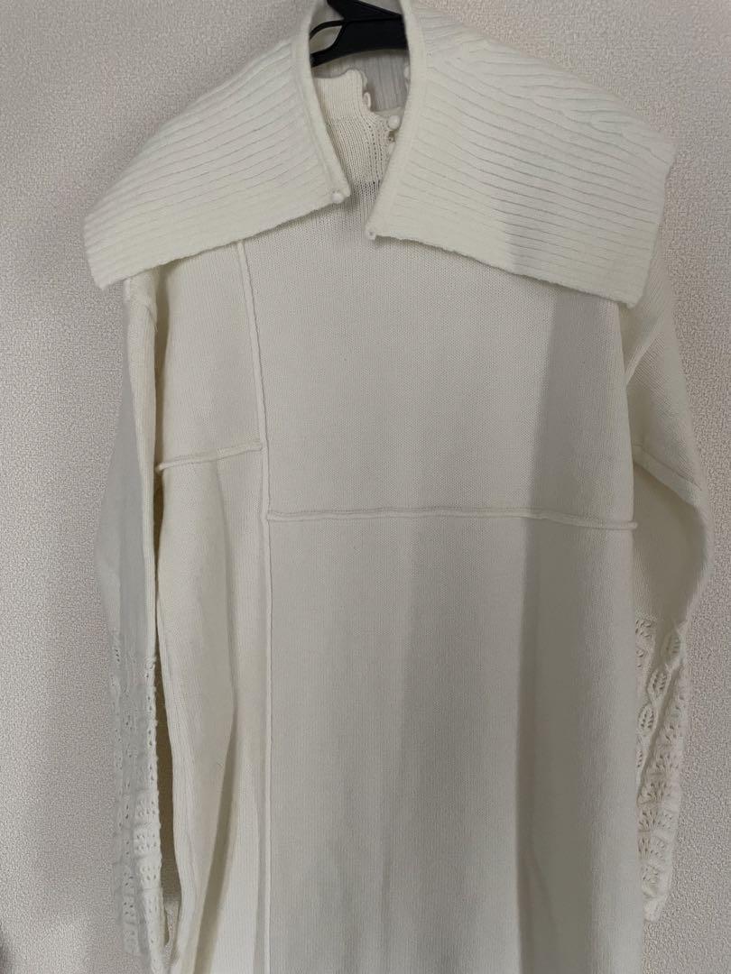 ワンピース attached collar lace sleeve knitOP