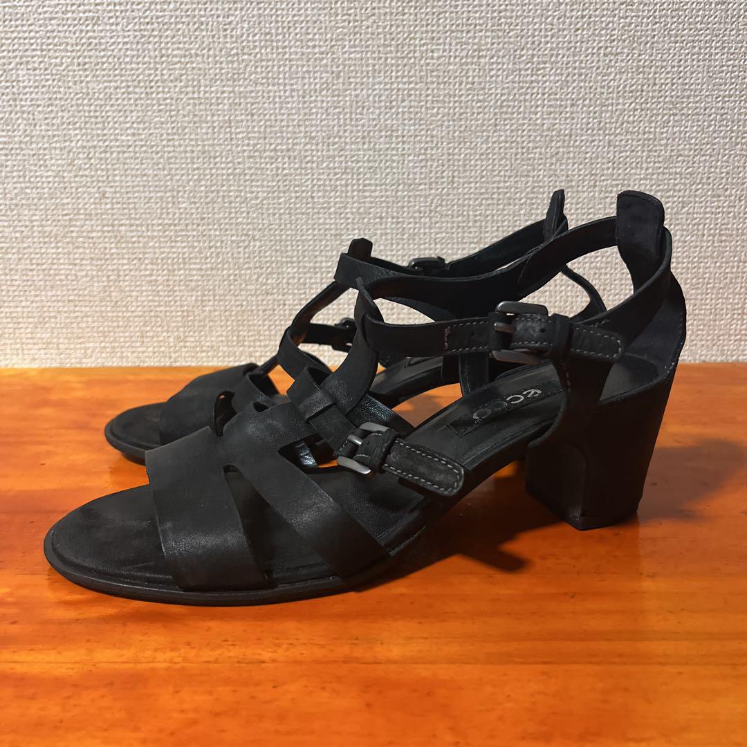 ecco ダブルストラップ サンダル 黒 ブラック 23.5cm 37