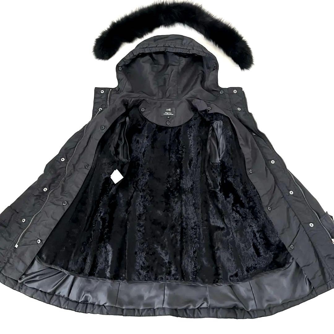 【美品】23区 モッズコート リモンタ 中綿 ブルーフォックスファー 38 黒