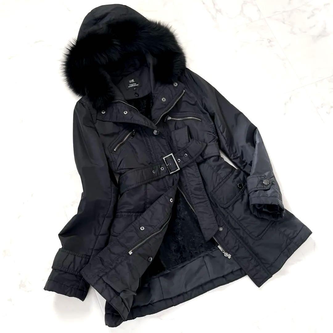 【美品】23区 モッズコート リモンタ 中綿 ブルーフォックスファー 38 黒