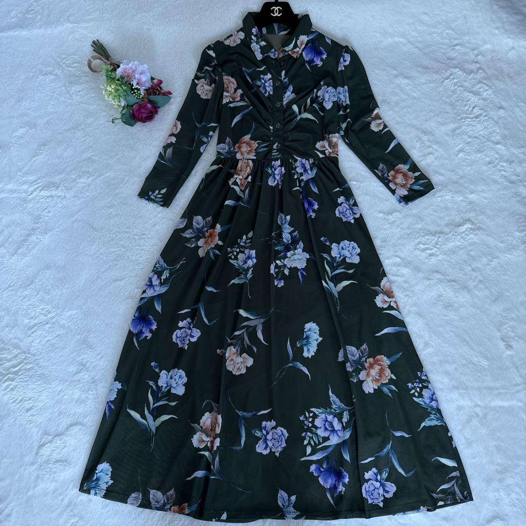 美品　グレースコンチネンタル　チュールプリントシャツワンピース　現行　23SS