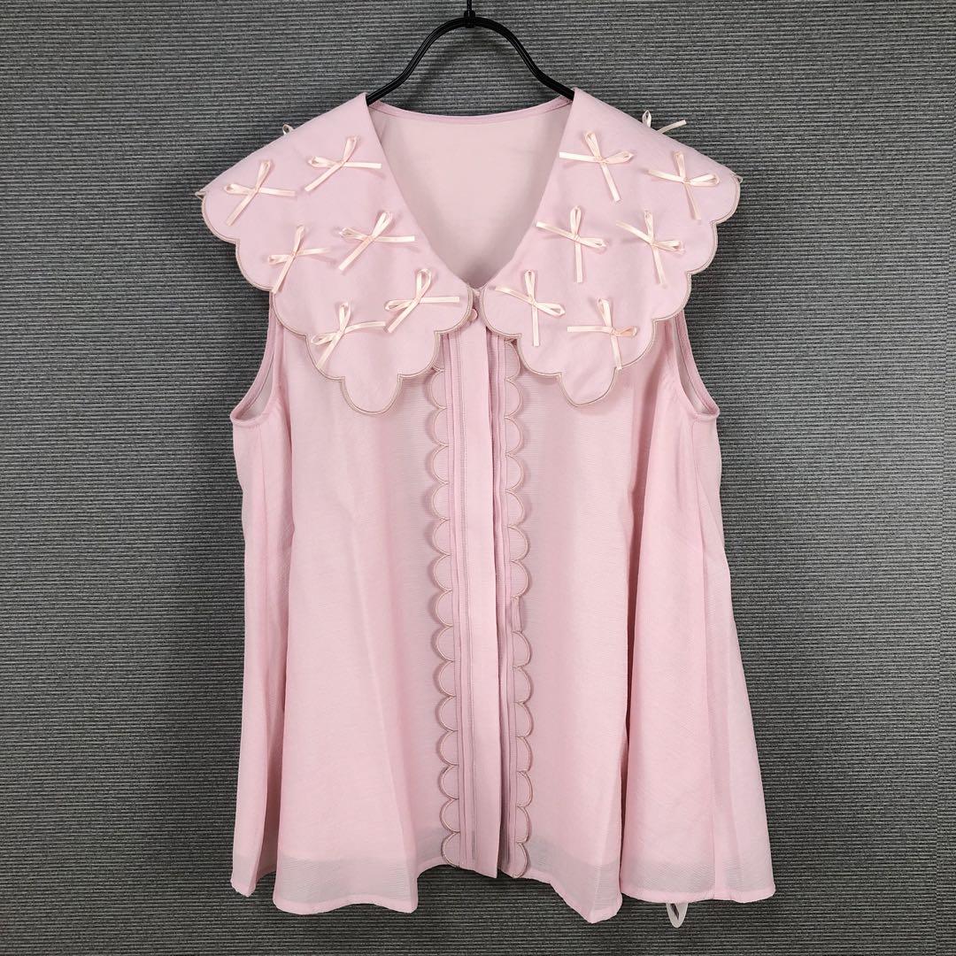 未使用品 Chesty ノースリーブ リボンカラーブラウス 1 ピンク