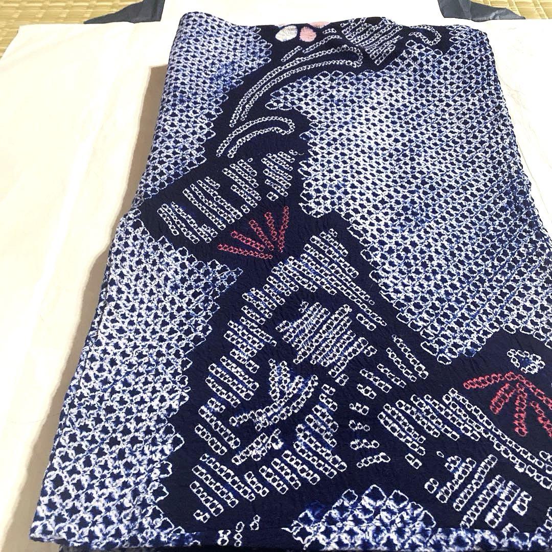 着物ー有松鳴海絞り浴衣5 伝統工芸品　枝花文　扇　綿