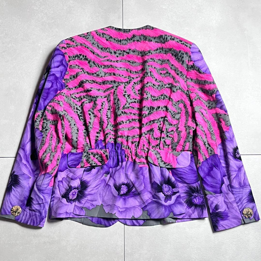 極美品✨希少 伊太利屋 ノーカラー ダブルジャケット 花柄 豹柄
