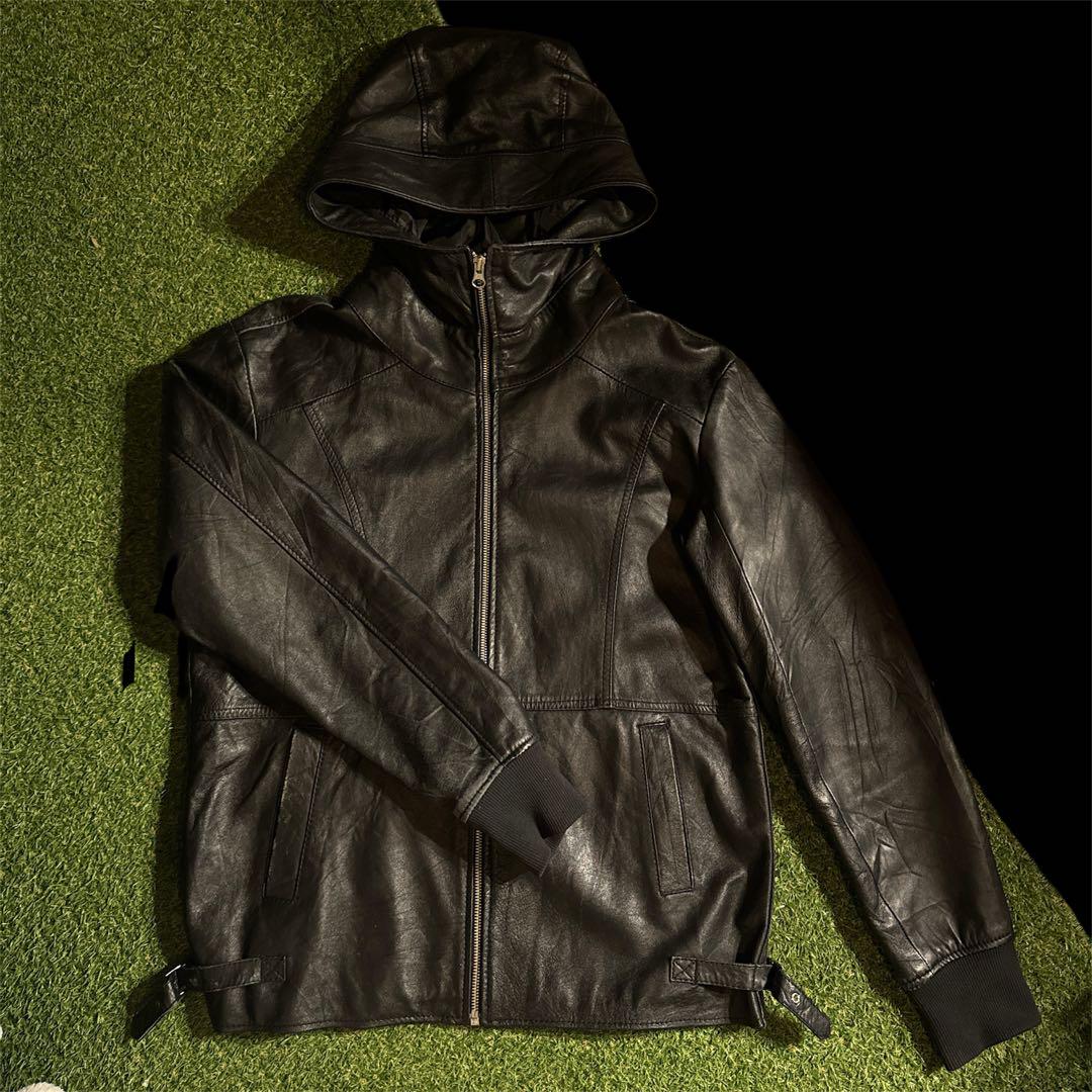 ジャケット・アウター rum leather hood jacket vintage