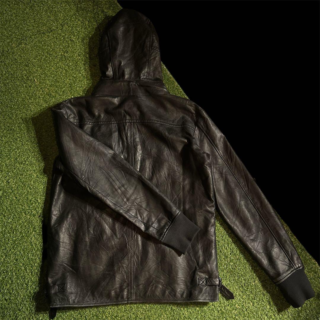 ジャケット・アウター rum leather hood jacket vintage