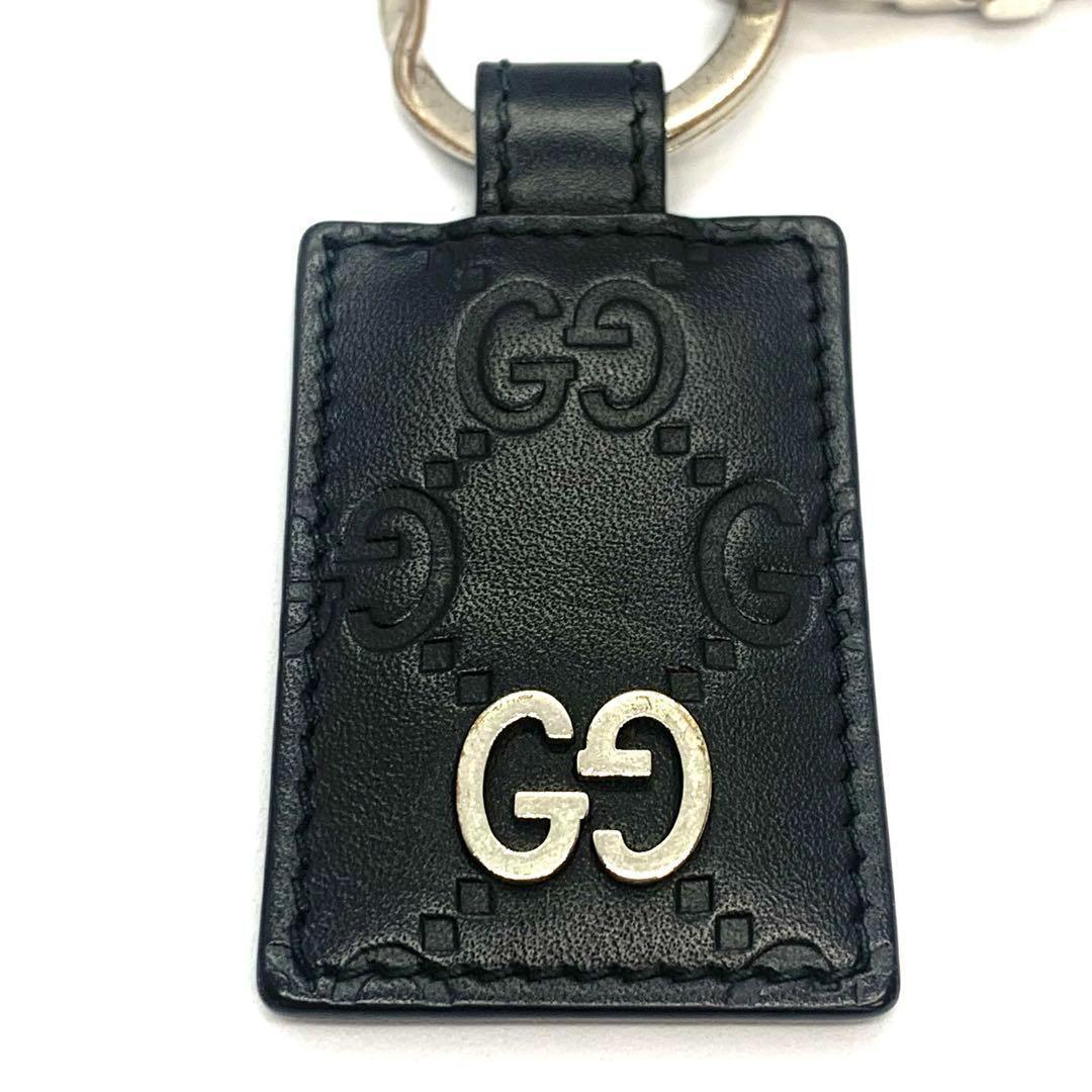 美品 グッチ キーホルダー GG シマ インターロッキング ブラック シルバー