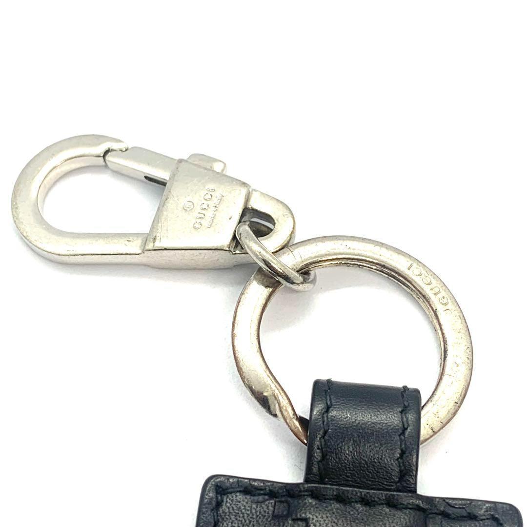 美品 グッチ キーホルダー GG シマ インターロッキング ブラック シルバー