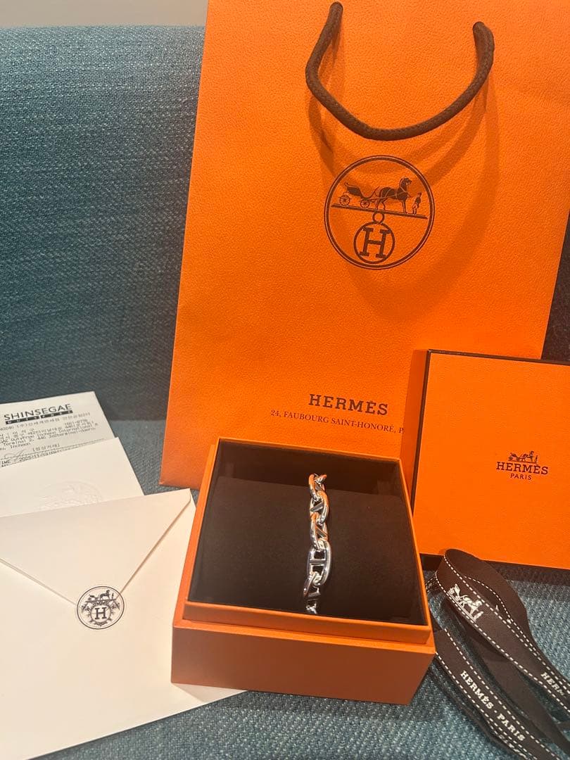 HERMES シェーヌダンクル　GM15コマ　シルバーチェーンブレスレット