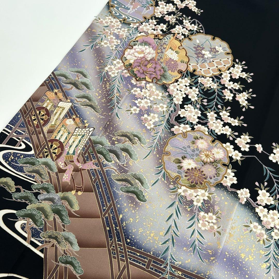 作家物 金駒刺繍 金彩友禅 黒留袖 比翼仕立て 正絹 五つ紋 唐花
