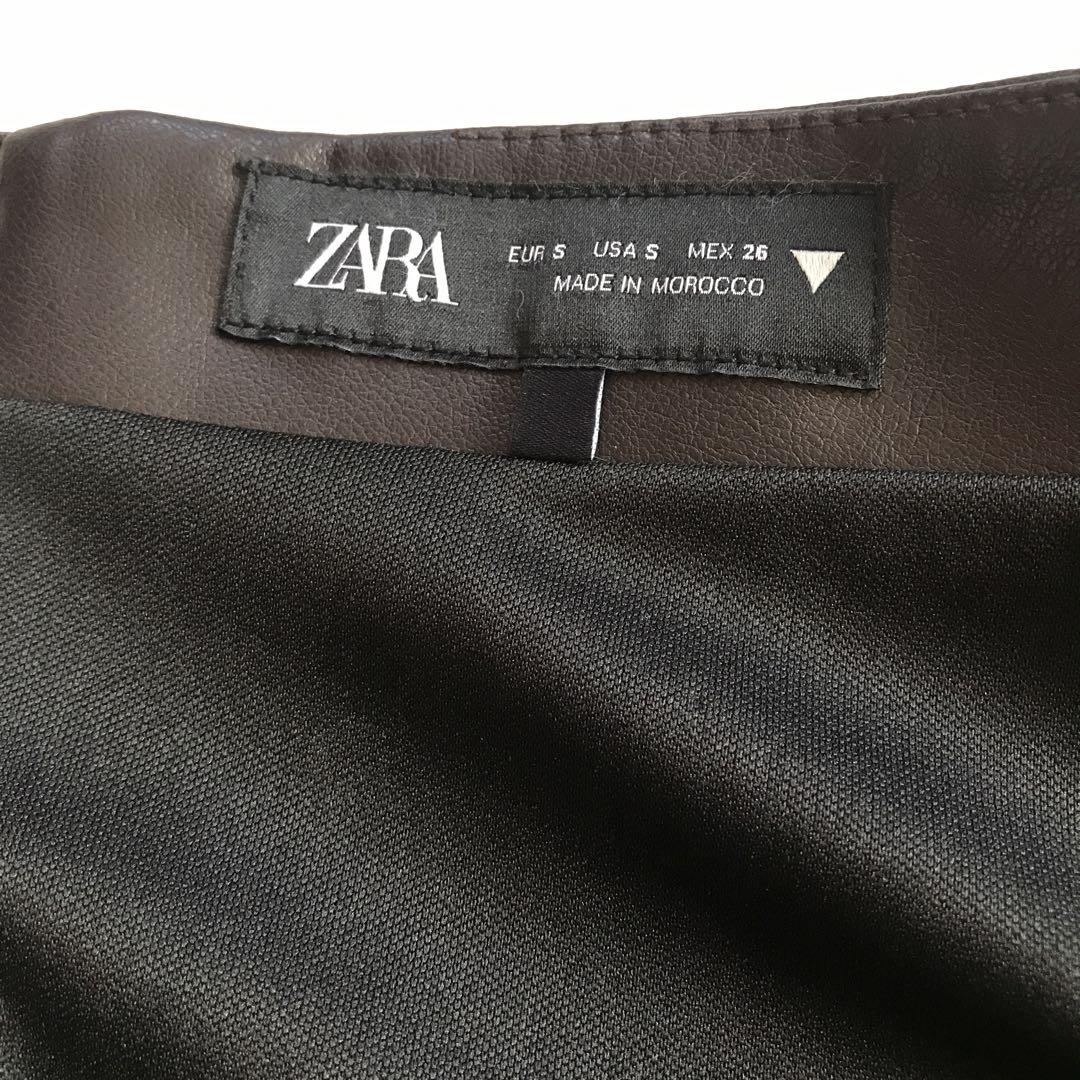 ZARA ストラップレス フェイクレザーワンピース ブラウン