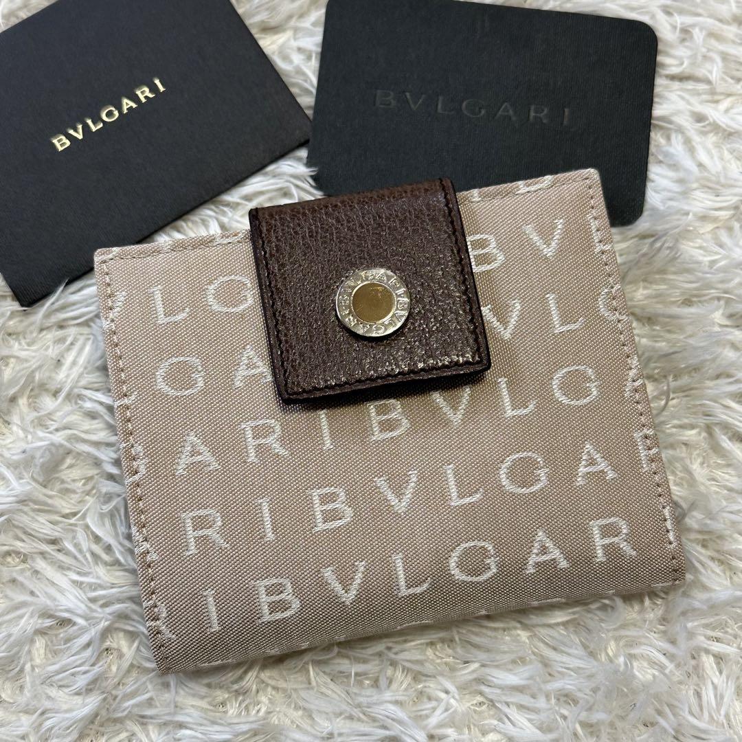 ○状態【未使用】BVLGARI 折り財布 Wホック ロゴマニア レザー キャンバス