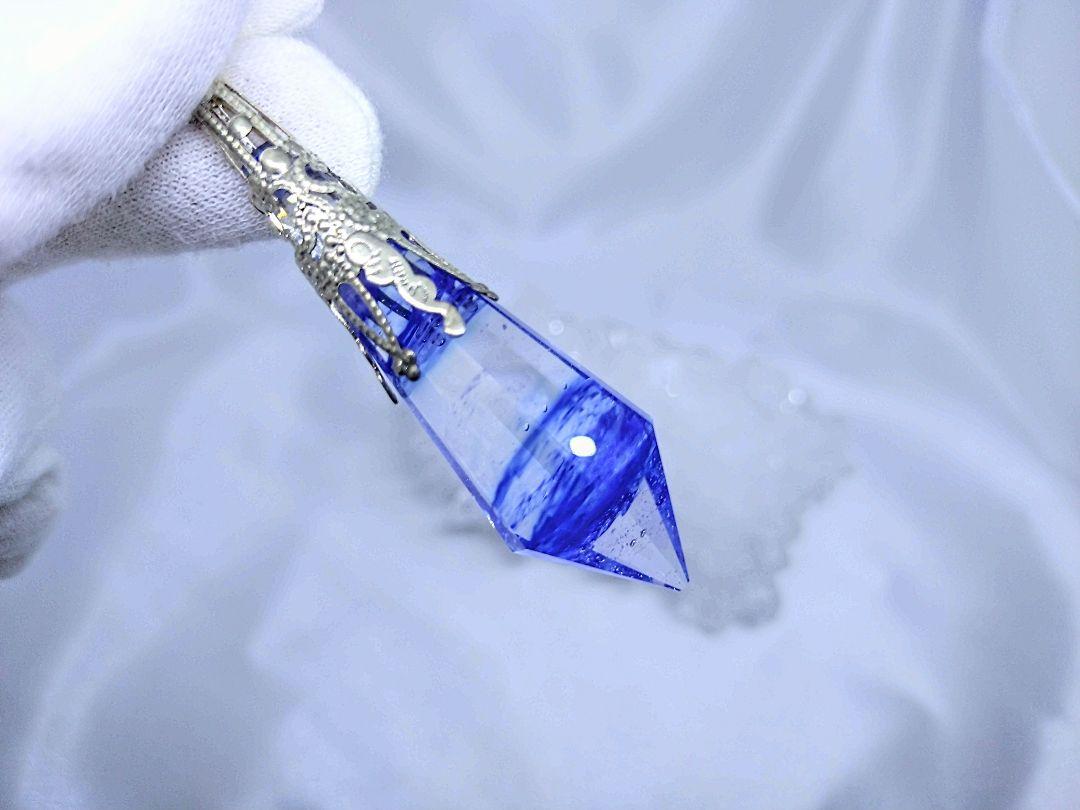ペンデュラム　ペンダント トップ　ブルー　マーブル　人工水晶　ダウジング　振り子