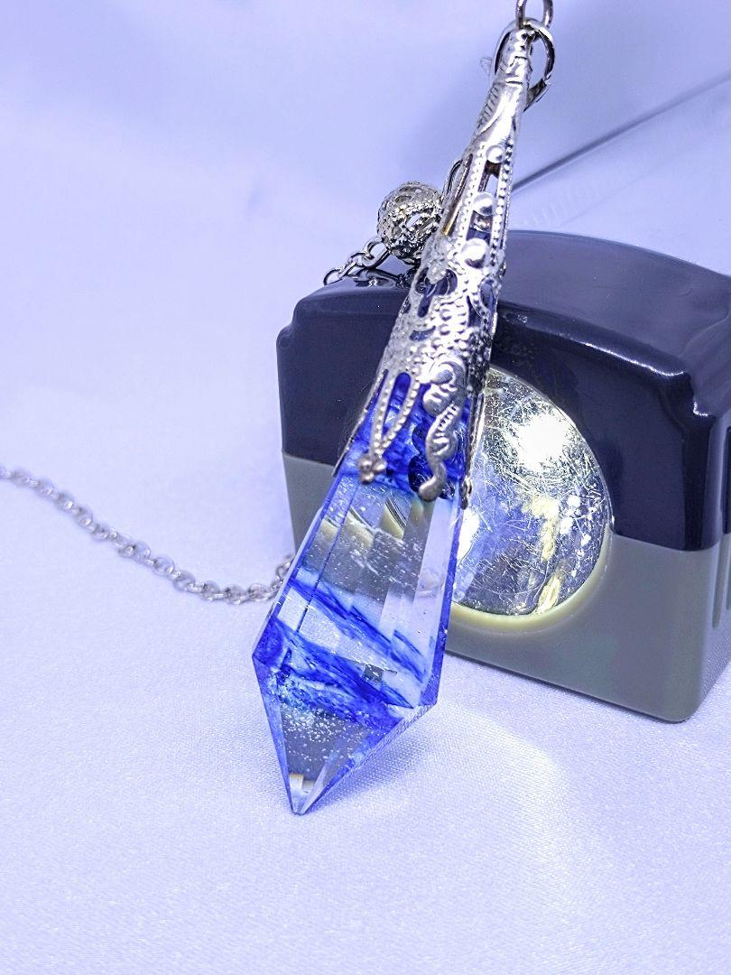 ペンデュラム　ペンダント トップ　ブルー　マーブル　人工水晶　ダウジング　振り子