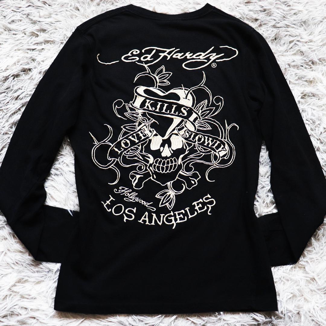 希少デザイン✨エドハーディー 刺繍ロゴ長袖Tシャツ スカルハート クルーネック