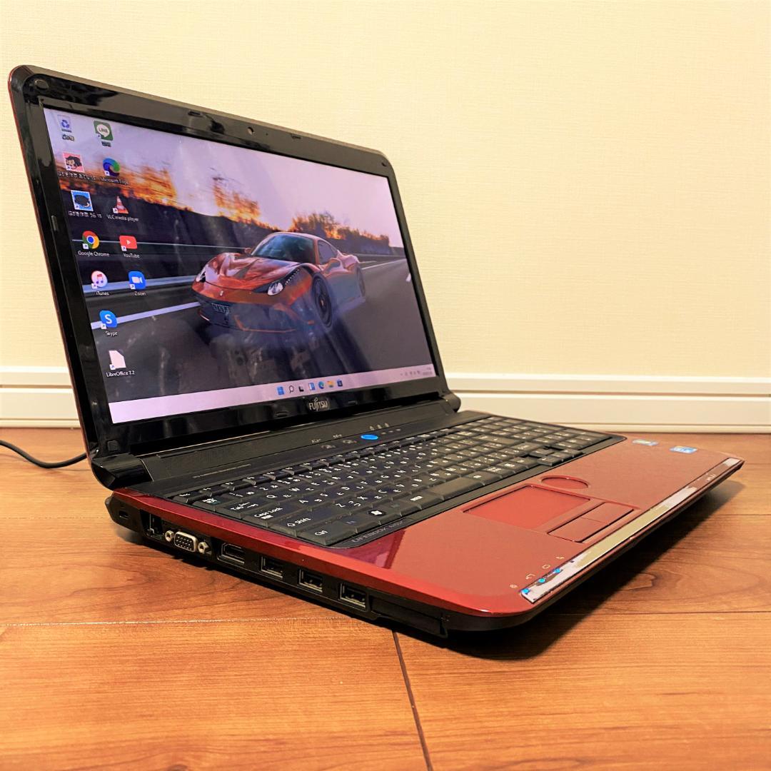 レッド♪】富士通ノートパソコン カメラ有PC Win11 設定済 赤