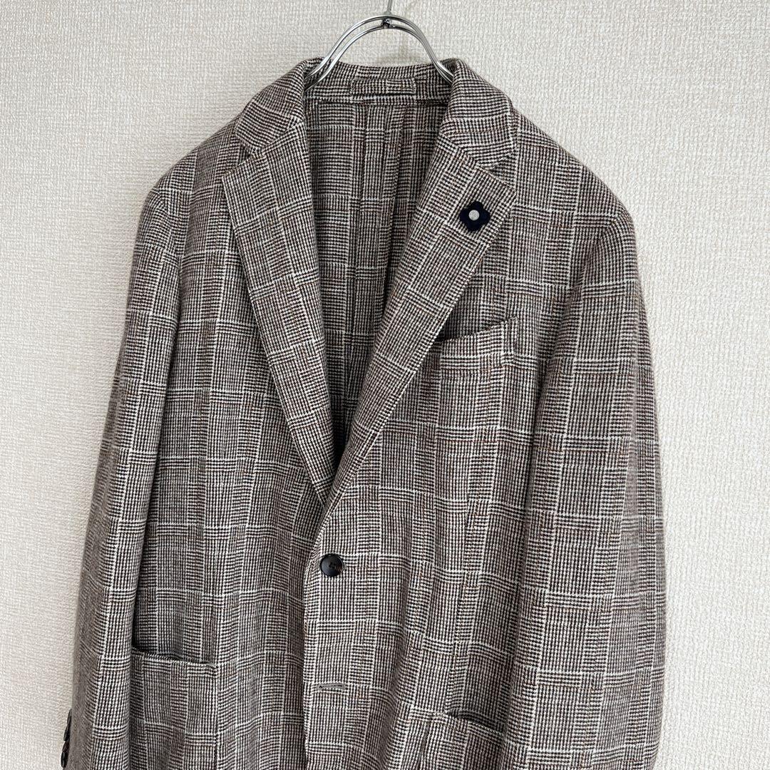 【極美品】高級 LARDINI ウィンドウペン テーラードジャケット 48
