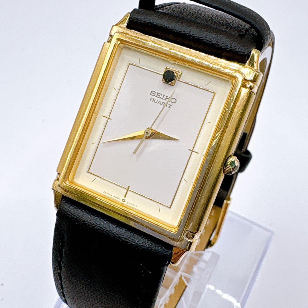 稼働品 SEIKO 男女兼用 ゴールド クオーツ レクタンギュラー 腕時計