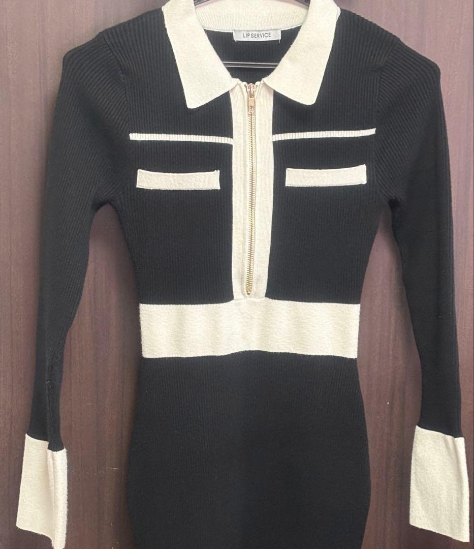 LIP SERVICE フロントZIPバイカラーニットワンピース