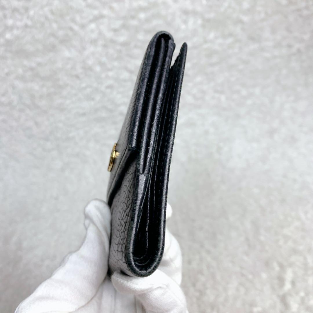 近年　GUCCI GG マーモント　グッチ　折り財布　シボ革　レザー　ブラック