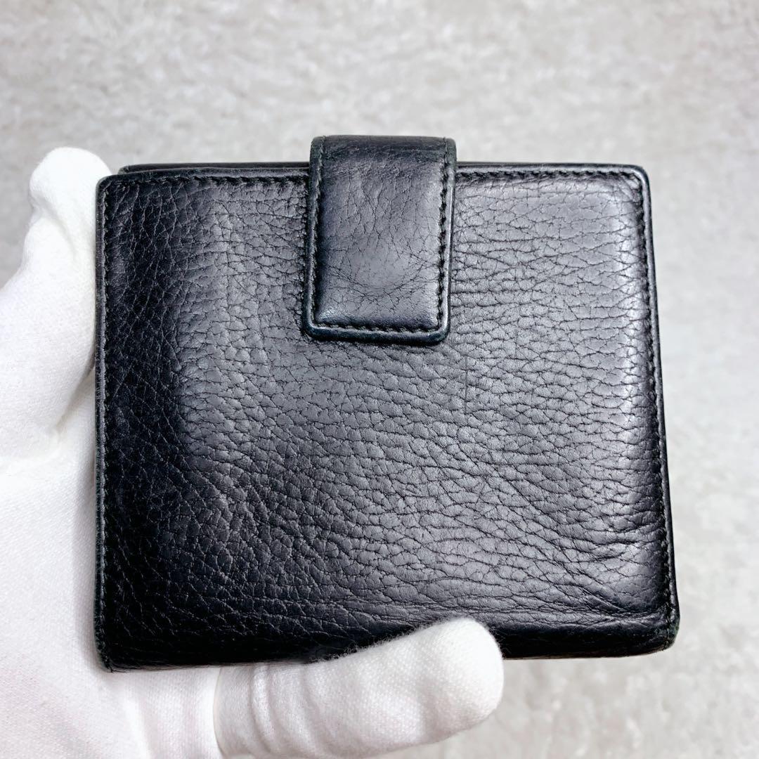 近年　GUCCI GG マーモント　グッチ　折り財布　シボ革　レザー　ブラック